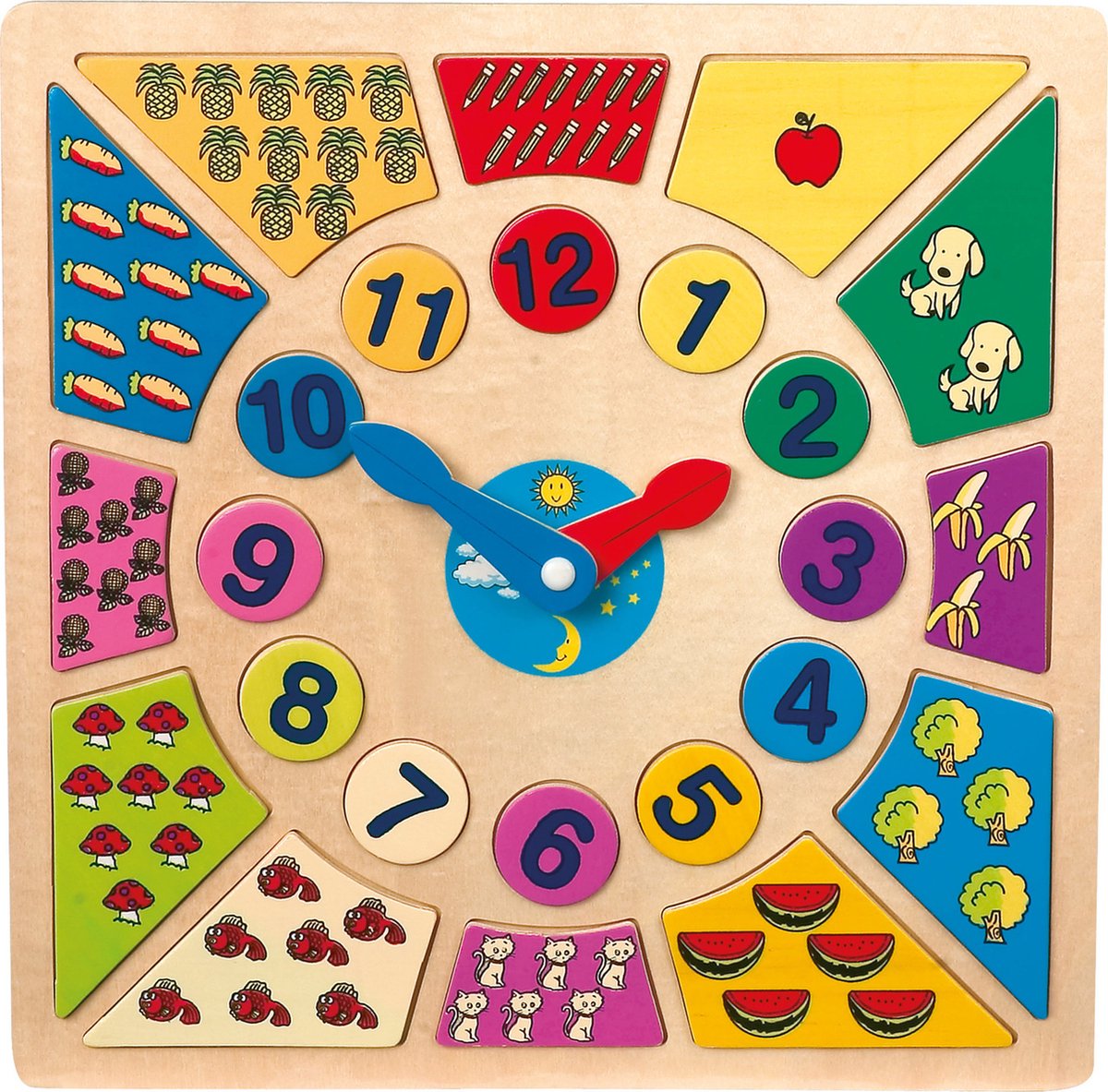 Leerklok - Multi kleuren houten klok - Leren klok kijken - Houten speelgoed vanaf 4 jaar