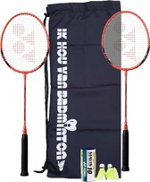 Yonex B-4000 oranje recreatieve badmintonset - 2 oranje B-4000 - draagtas - Mavis 10 badmintonshuttles
