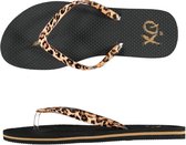 Flip flops Dames | Teenslippers Zwart / Leopard bandjes / mt 38