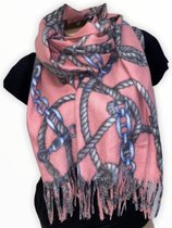 Lange Warme Dames Sjaal - Kettingprint - Roze - 180 X 70cm