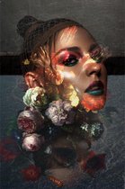 80 x 120 cm - Glasschilderij - Close-up vrouw met bloemen - Fantasy Photopraphy - foto print op glas