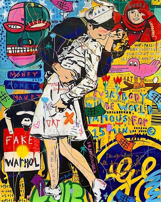 Allernieuwste Toile Peinture 1945 Célèbre Libération Kiss Times Square - Modern Graffiti StreetArt - Iconique - 75 x 100 cm - Couleur
