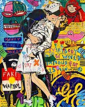 Allernieuwste Canvas Schilderij 1945 Beroemde Bevrijdingskus Times Square - Modern Graffiti StreetArt - Iconisch - 40 x 60 cm - Kleur