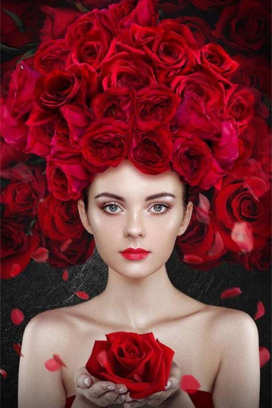 80 x 120 cm - Peinture sur verre - Femme aux roses rouges - Fantasy  Photopraphy -... | bol.com
