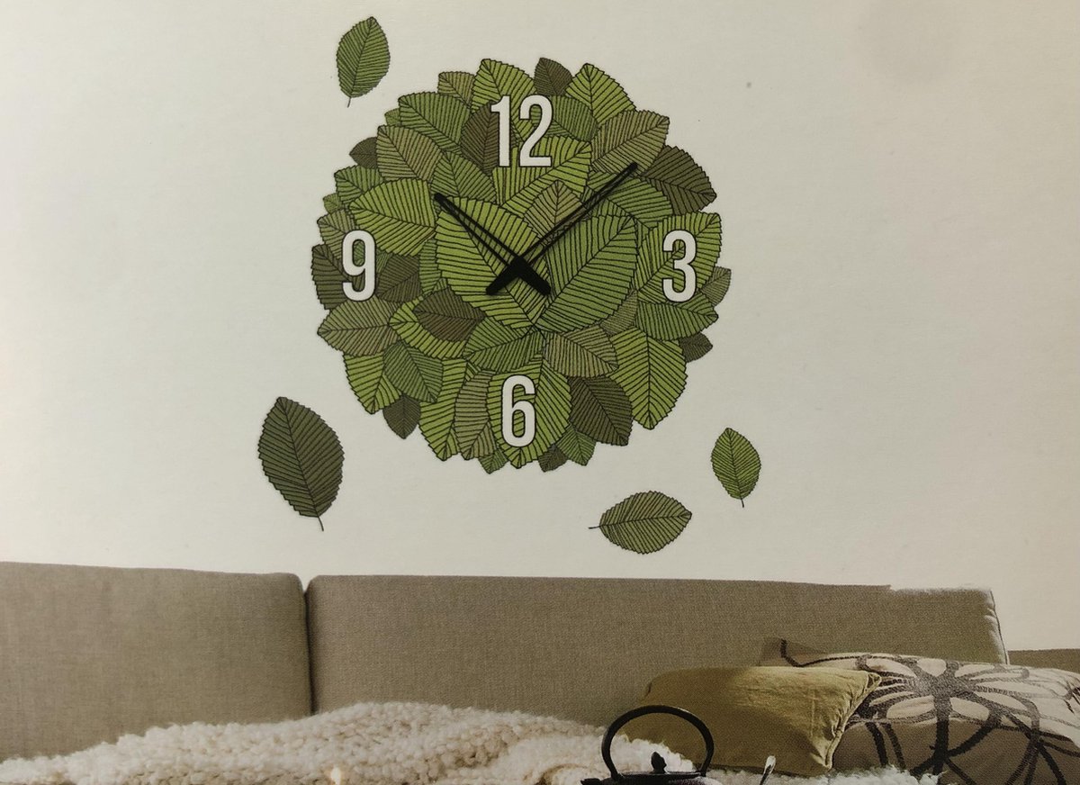 Time art sticker I Muursticker I Klok I Hout I Bos I Blaadjes