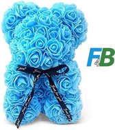 F4B Rozen Teddybeer Blauw 25 cm Rose Bear - Valentijnsdagcadeau - Moederdagcadeau - Vaderdagcadeau