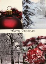 Bloemenkaartje - Cadeau kaartje - Merry Christmas! - Roos/Wit - 5cm/7cm - 6 stuks