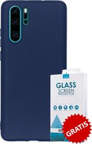 Siliconen Backcover Hoesje Huawei P30 Pro Blauw - Gratis Screen Protector - Telefoonhoesje - Smartphonehoesje