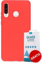 Siliconen Backcover Hoesje Huawei P30 Lite Rood - Gratis Screen Protector - Telefoonhoesje - Smartphonehoesje