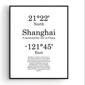 Steden Poster Shanghai met Graden Positie en Tekst - Muurdecoratie - Minimalistisch - 70x50cm - PosterCity