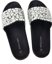 SPM zwarte leren dames slippers met strass steentjes | bol.com