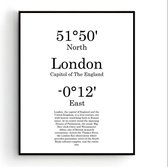 Steden Poster Londen met Graden Positie en Tekst - Muurdecoratie - Minimalistisch - 40x30cm - PosterCity