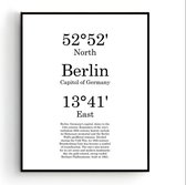 Steden Poster Berlijn met Graden Positie en Tekst - Muurdecoratie - Minimalistisch - 50x40cm - PosterCity