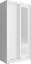 InspireMe -Zweefdeurkast Kledingkast met Spiegel Garderobekast met planken en kledingstang - 100x62x206 cm (BxDxH) -MONO 100 Wit