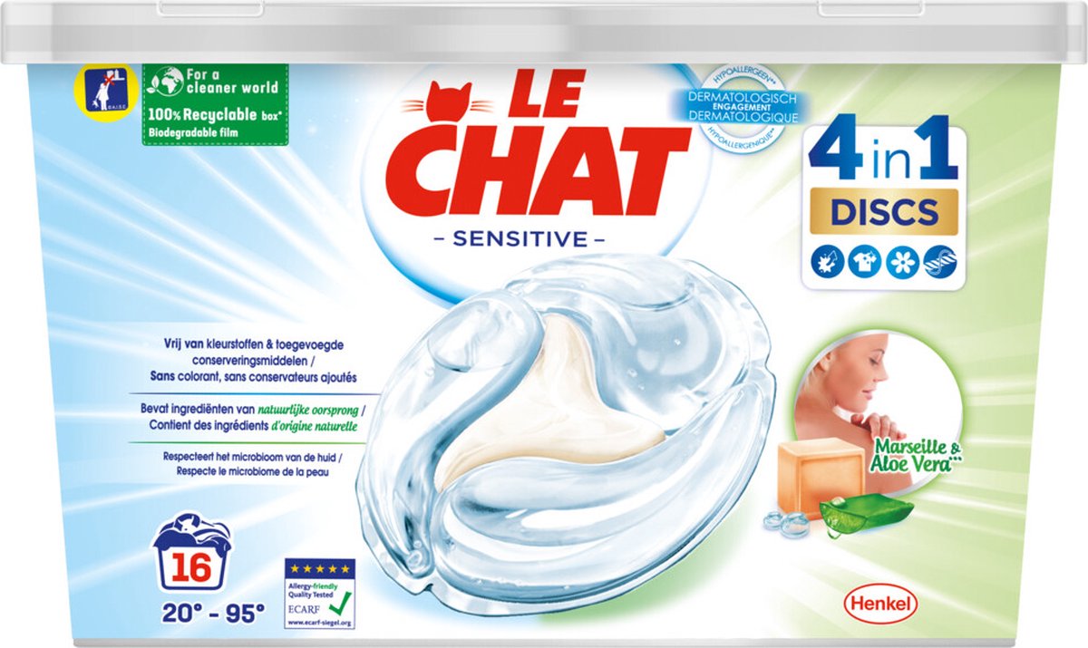 Le Chat Wasmiddelcapsules Sensitive 4 in 1 Discs 16 stuks