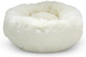 Dierenmand- 50cm-off white-fleece bed- hondenmand-kattenmand-relaxmand-slaapbed-pluche-donut mand- superzacht- rond