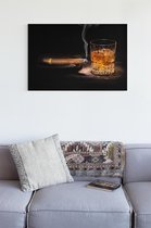 Canvas Schilderijen - Whiskey & Sigaar - 30x20 cm | Wanddecoratie | Fotoprint op Canvas | Canvas Schilderij | Woondecoratie voor Woonkamer, Slaapkamer, Kantoor, Gang