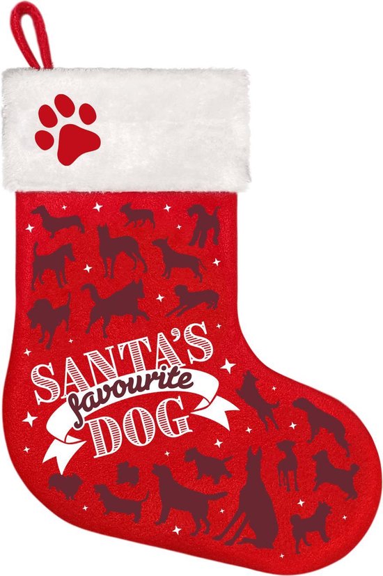 Honden Kerstsok - Kerst Stocking Santa's Favourite Dog Sok Hond - Rood