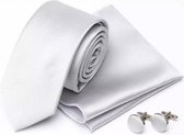 Stropdas set -Zilver grijs-stropdas-manchetknopen-pochet- Dasspeld cadeau- Charme Bijoux
