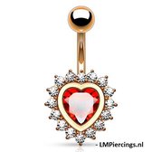 Navelpiercing steentjes rondom hart rood rose kleur