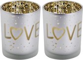 TheeLichthouder Glas - Waxinelichthouder - Set 2 Love Goud Wit - ø7cm