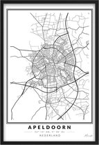 Poster Stad Apeldoorn A4 - 21 x 30 cm (Exclusief Lijst) Citymap Apeldoorn - Stadsposter - Plaatsnaam poster Apeldoorn - Stadsplattegrond