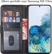 Samsung S21 Ultra Hoesje - Samsung Galaxy S21 Ultra hoesje bookcase zwart wallet case portemonnee book case cover