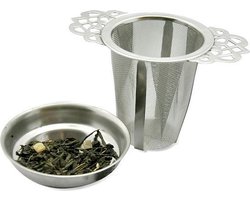 Theefilter RVS - Theezeef losse thee voor kop of hele pot met houder en lekbakje