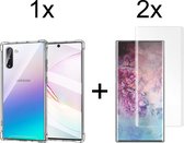 Samsung Note 10 Hoesje - Samsung Galaxy Note 10 hoesje shock proof case transparant - 2x Samsung Galaxy Note 10 Screenprotector Full Cover