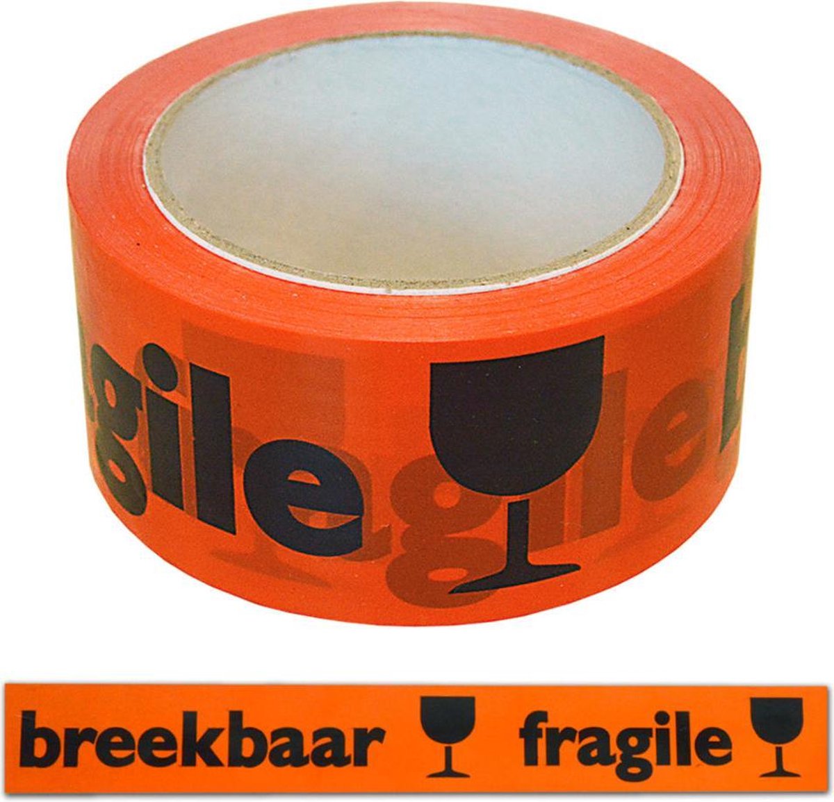 Breekbaar Tape Oranje/Zwart - verpakking van 2 rol Breekbaar tape