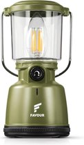 Favour L0818 Retro Camping lamp oplaadbaar LED,  320 Lumen, IP64 Waterdicht, Draagbare Kampeerlamp, Tentlamp, Acculamp, Traploos Dimbare  Lamp incl. Kaarslicht-modus, Groen