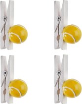 Pak met 4 wit houten knijpers met een tennisbal - tennis - bedankje - knijper - decoratie - sport - tennisbal