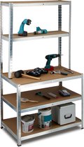 stellingkast met werkbank - 900 kg - 180x100x60 cm - 5 etages - metaal - grijs