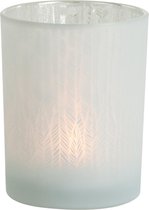 J-Line Windlicht Veer Glas Wit Medium Set van 4 stuks