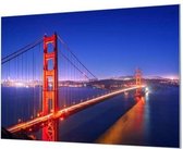 Wandpaneel Golden Gate Brug bij nacht  | 210 x 140  CM | Zwart frame | Wand-beugels (27 mm)