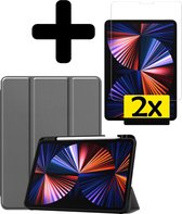 iPad Pro 2021 11 inch Hoes Book Case Cover Met 2x Screenprotector En Pencil Houder - Grijs