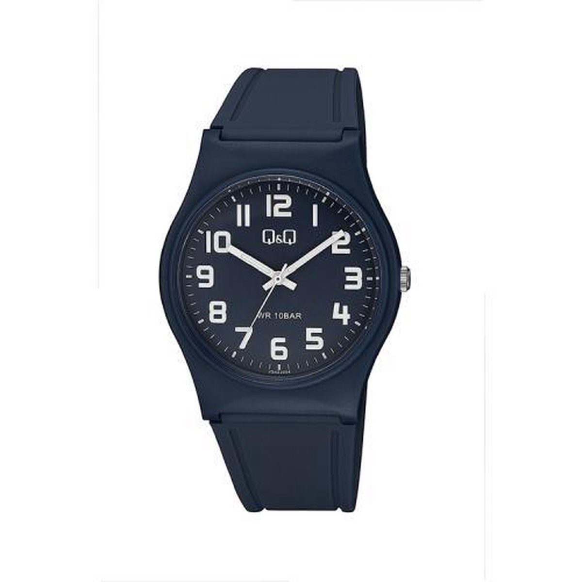 QQ VS42J004Y - Horloge - Sport - Analoog - Unisex - Plastic band - Rond - Cijfers - Kunststof - Donkerblauw - Wit - 10 ATM