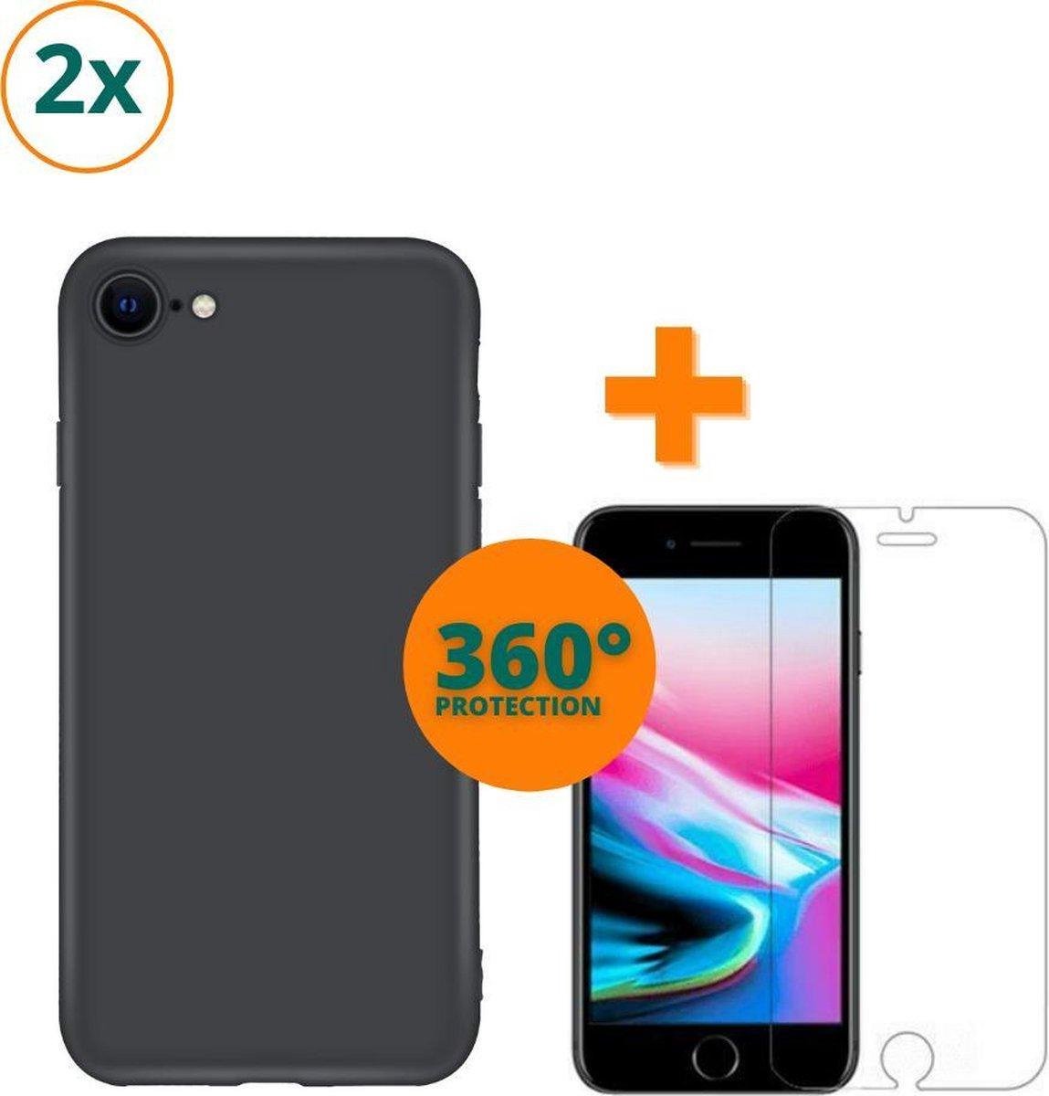 Fooniq Silicone Hoesje Zwart 2x + Screenprotector 2x - Geschikt Voor Apple IPhone 7/8