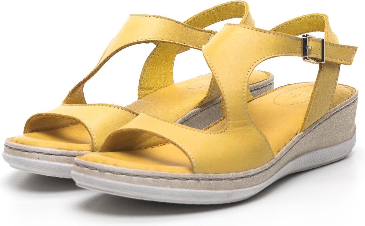 Comfortabele anatomische dames sandalen, handgemaakt, echt leer, kleur geel - Andrea taxi-maat 38