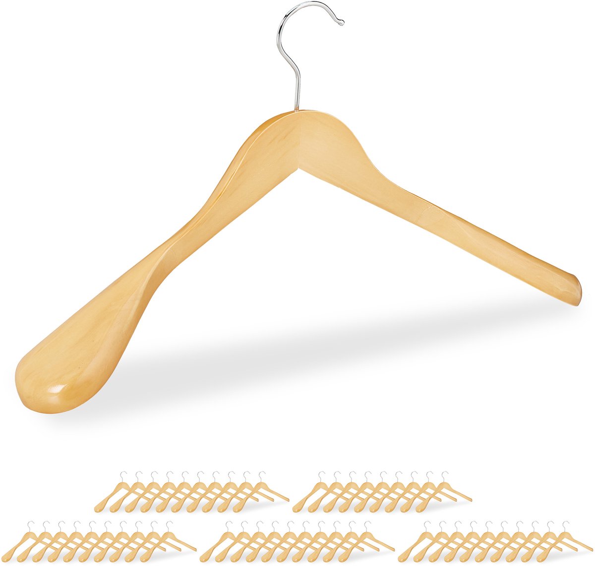 50x kleerhangers hout - kledinghangers hout - brede schouder - voor jassen