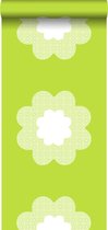 ESTAhome behang kanten bloemen limegroen - 114952 - 53 cm x 10,05 m
