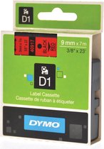DYMO originele D1 labels | Zwarte Tekst op Rood Label | 9 mm x 7 m | zelfklevende etiketten voor de LabelManager labelmaker | gemaakt in Europa