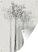 Muurdecoratie buiten Een zwart-wit illustratie van een rij bomen - 120x160 cm - Tuindoek - Buitenposter