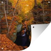 Une cascade à l'automne affiche de jardin toile en vrac 100x100 cm - Toile de jardin / Toile d'extérieur / Peintures pour l'extérieur (décoration de jardin)