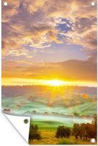 Sunrise in misty valley jardin affiche en vrac 120x180 cm - Toile de jardin / Toile d'extérieur / Peintures d'extérieur (décoration de jardin) XXL / Groot format!