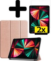 Hoes Geschikt voor iPad Pro 2021 (12,9 inch) Hoes Luxe Hoesje Book Case Met Screenprotector - Hoesje Geschikt voor iPad Pro 12,9 inch (2021) Hoes Cover - Rosé goud