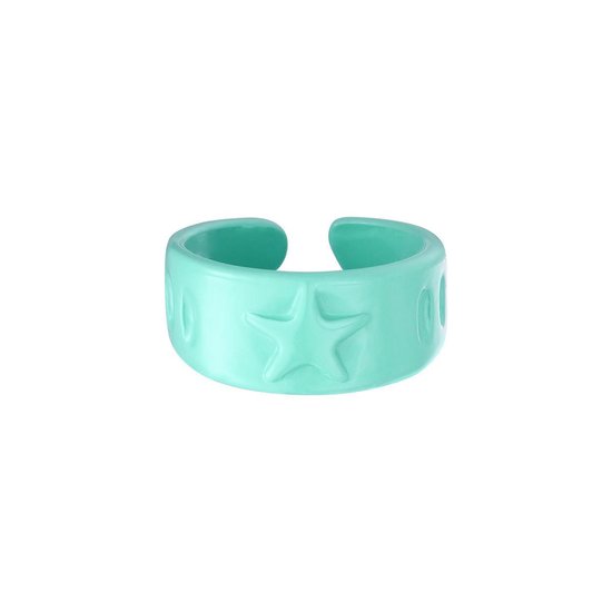 Bukuri Jewelry - Candy ring sterren - turquoise - groen - verstelbaar