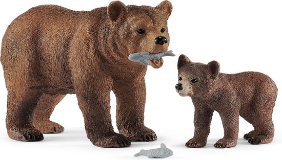 schleich WILD LIFE - Moeder Grizzlybeer met jong - Speelfiguur - Kinderspeelgoed voor Jongens en Meisjes - 3 tot 8 jaar - 42473