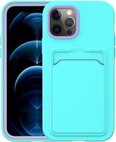 Tweekleurige TPU + pc-beschermhoes met kaartsleuf voor iPhone 11 (mintgroen + paars frame)