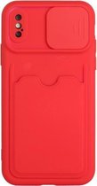 Sliding Camera Cover Design TPU-beschermhoes met kaartsleuf voor iPhone XS / X (rood)